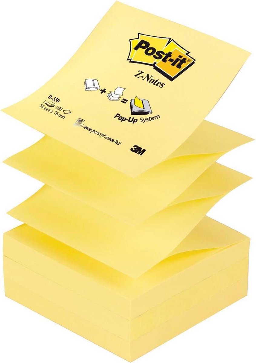 Notes Z Post-it ®, recharges, jaune canari™, 76 x 76 mm, emballées individuellement, bloc de 100 feuilles