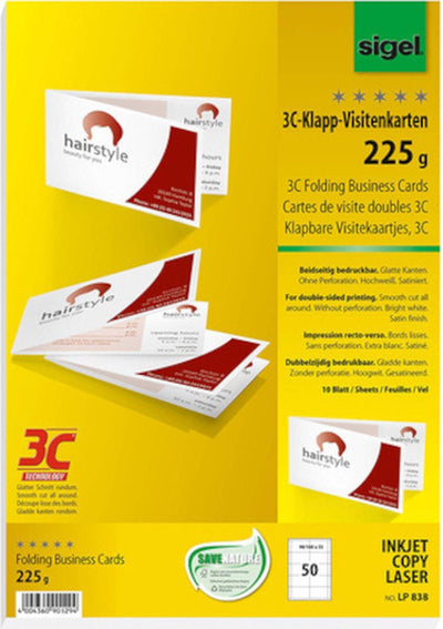 Sigel - cartes de visite - blanc - 180x55mm - 225 grammes - 50 pièces - si-lp838