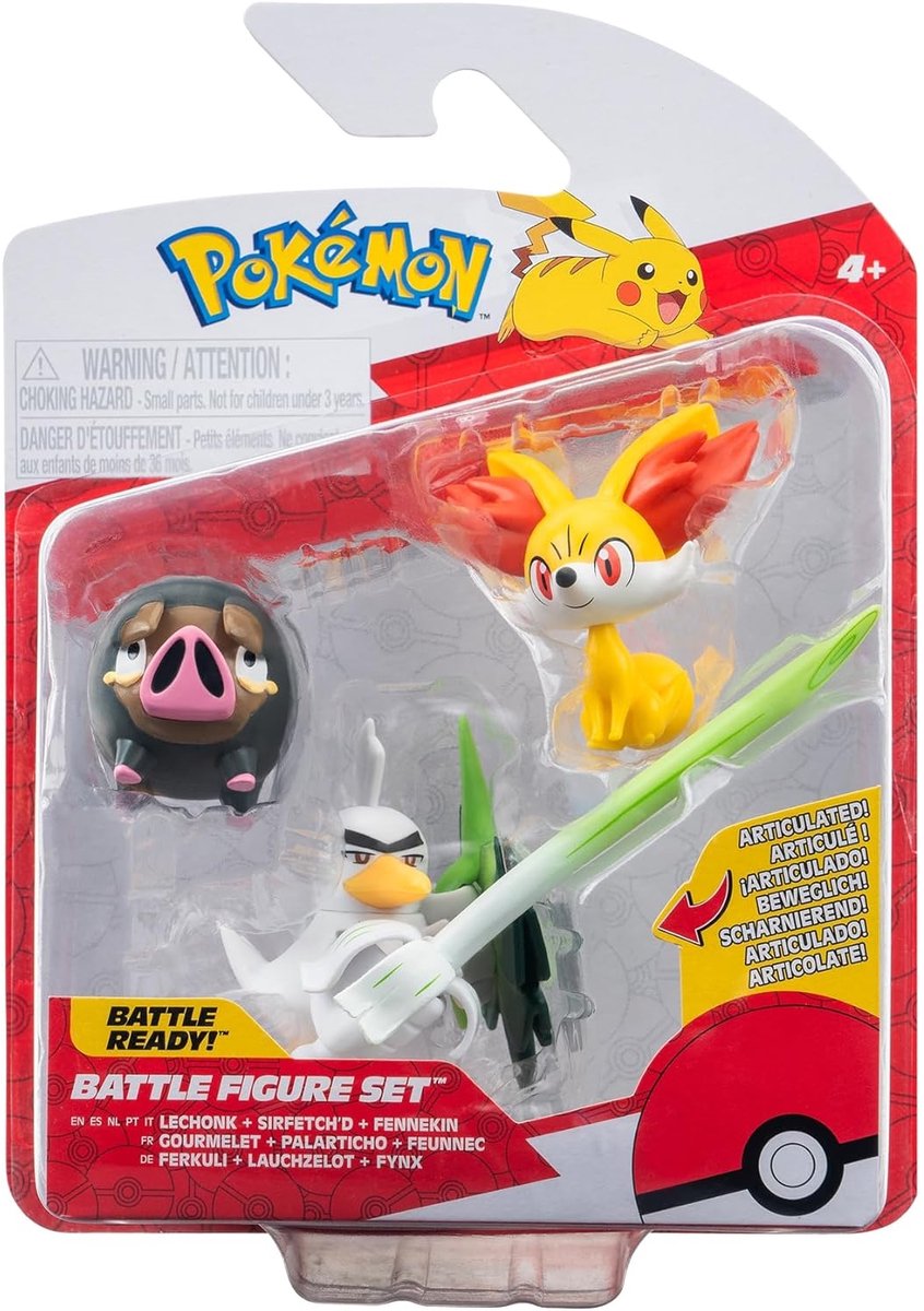 Jazwares Pokémon Battle Figure Set 3-Pack Fennekin, Lechonk, Sirfetch'd 5 cm Action Figure