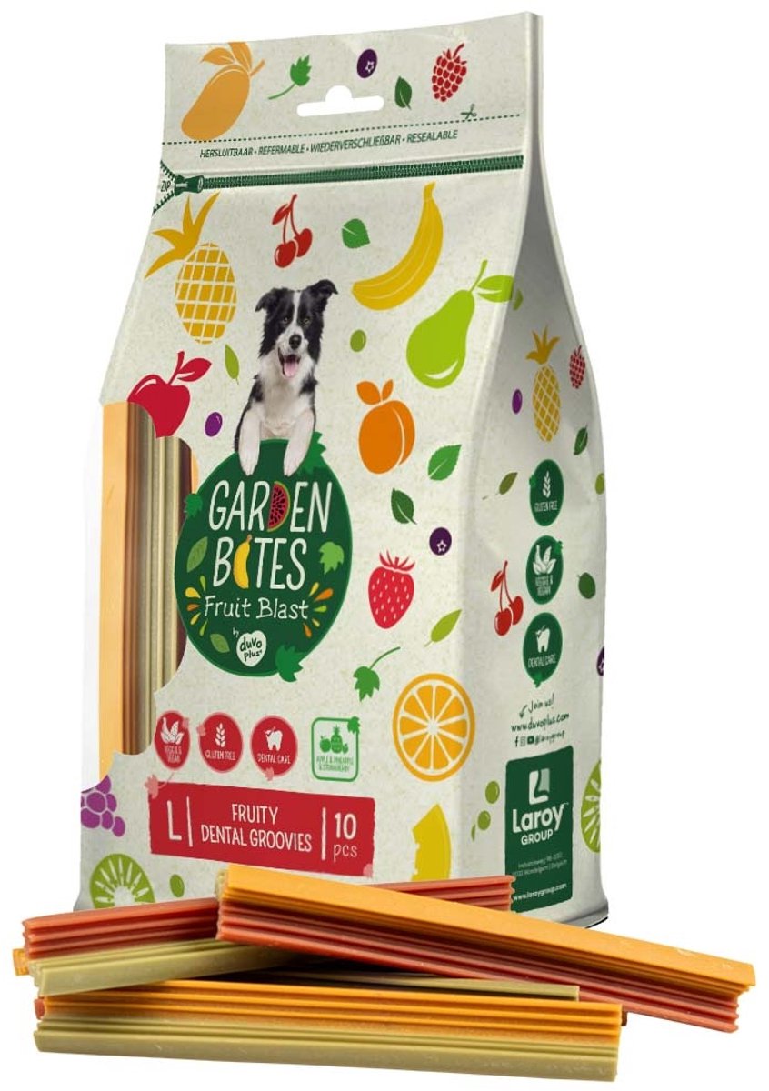 Duvo plus garden bouchées - fruité dentaire groovies collations pour chiens - friandises pour chiens - végétarien sans gluten - grand 10pcs
