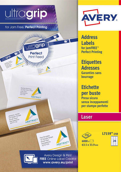 Étiquettes Avery quickpeel format 635 x 339 mm (l x h) 6 000 pièces 24 par feuille