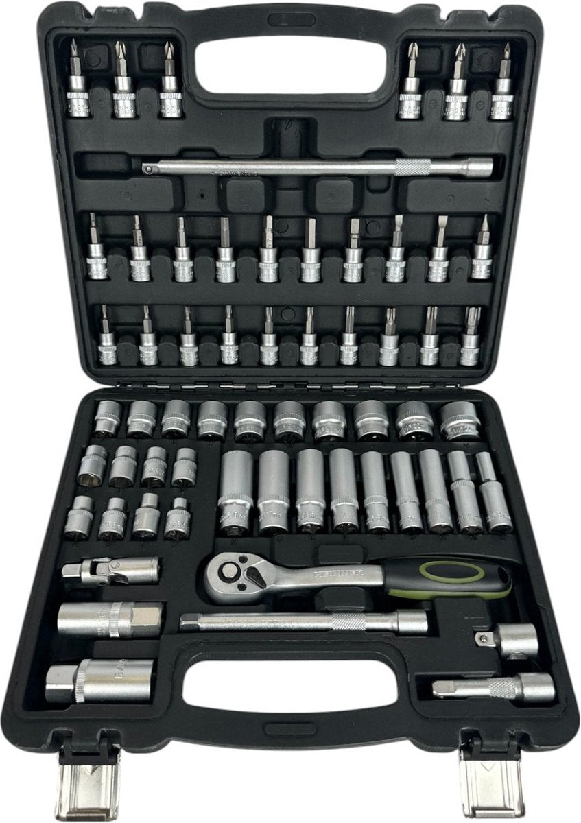 Heinner Jeu de douilles 3 8 61 pièces avec cliquet dans une mallette à outils - Jeu de clés à douilles semi-professionnelles - Chrome Vanadium