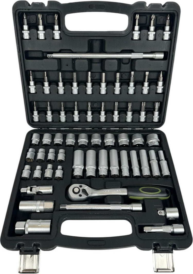 Heinner Jeu de douilles 3 8 61 pièces avec cliquet dans une mallette à outils - Jeu de clés à douilles semi-professionnelles - Chrome Vanadium