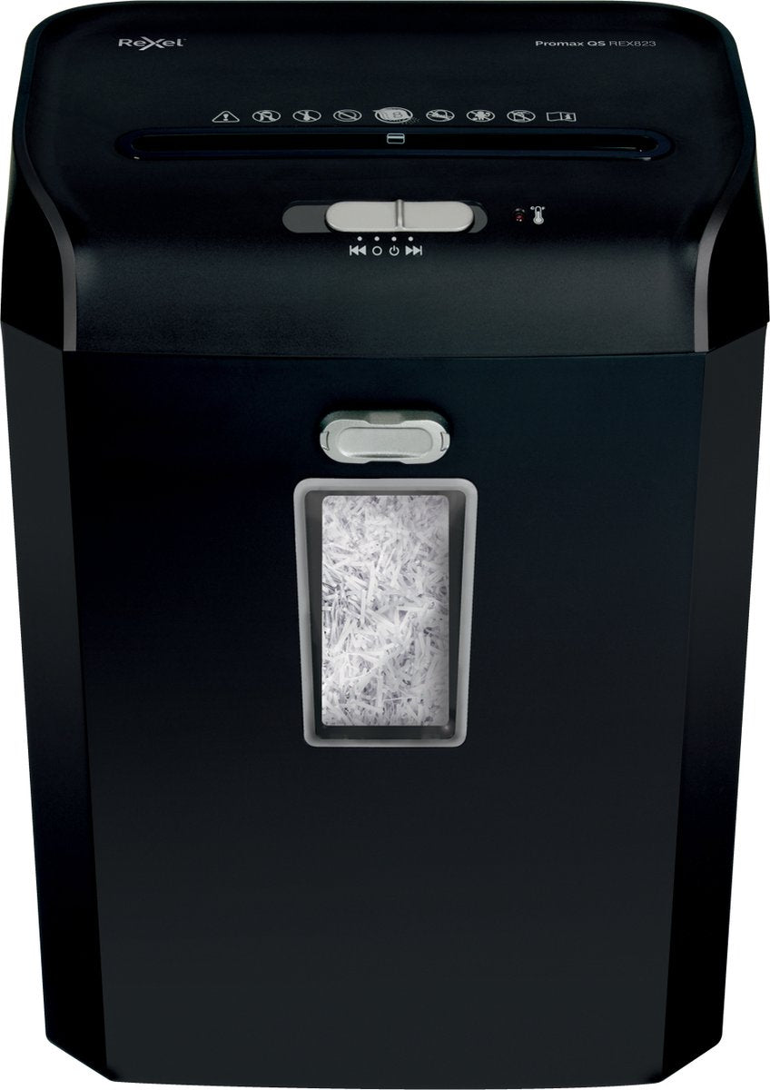 Destructeur de papier Rexel promax qs rex823 - déchiquetage p4 - jusqu'à 8 feuilles - 12l - noir