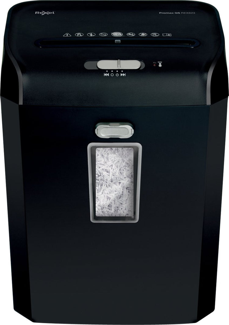 Destructeur de papier Rexel promax qs rex823 - déchiquetage p4 - jusqu'à 8 feuilles - 12l - noir