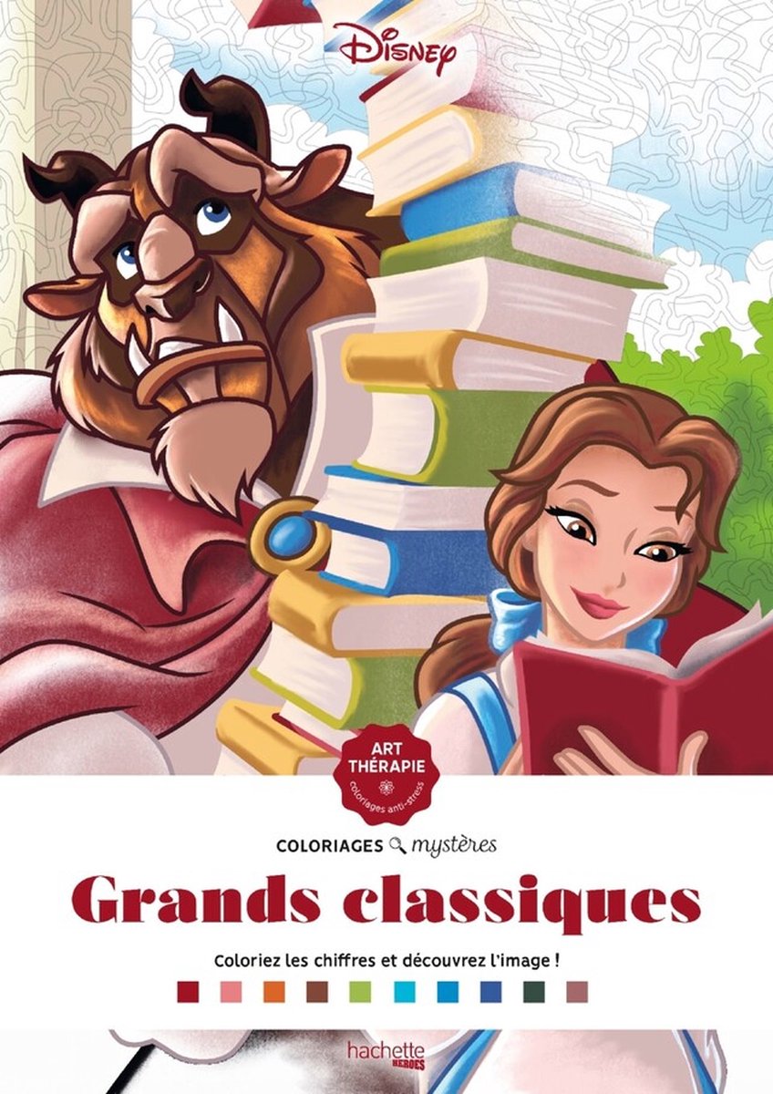 Hachette heros disney grand bloc coloriages mystères grands classiques - - coloriage par numéro color block pour adultes
