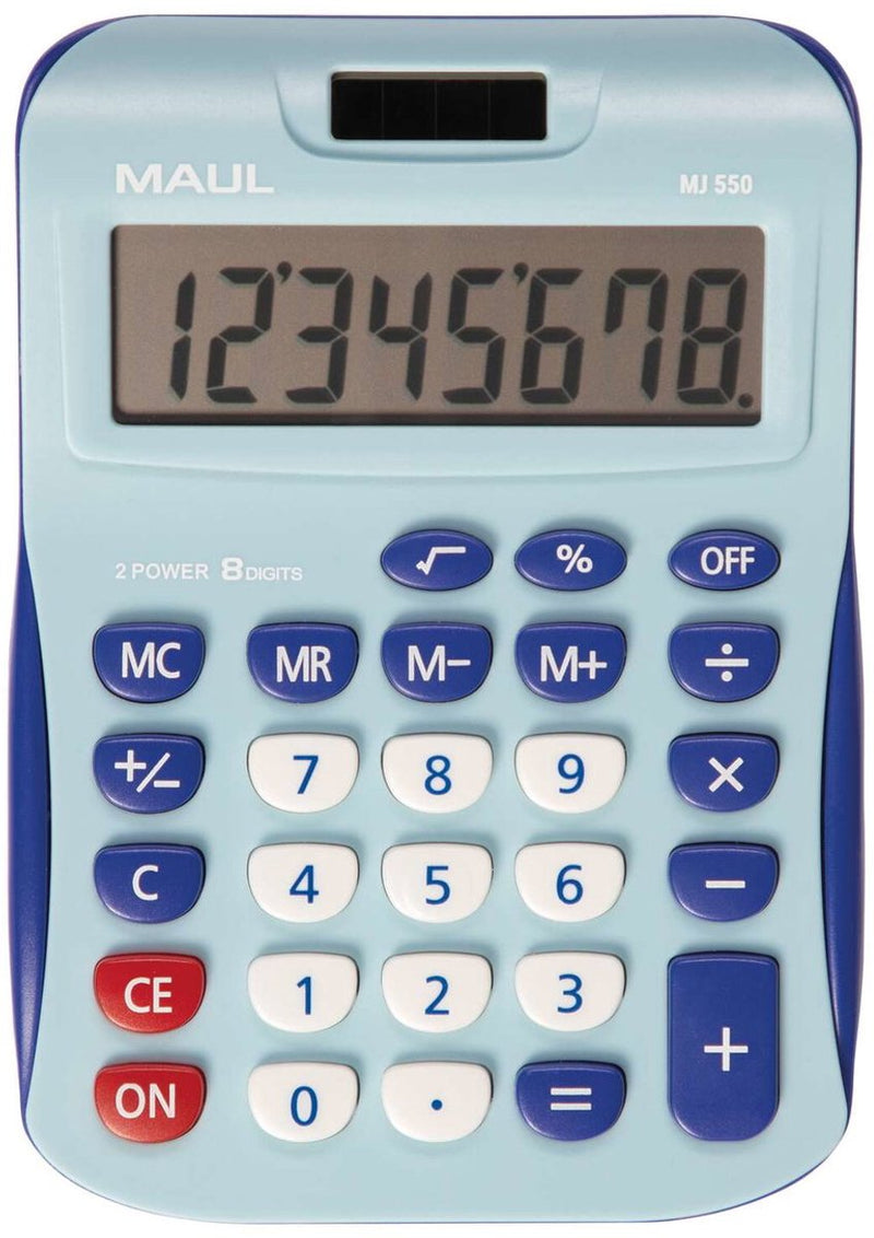 Calculatrice de bureau Maul MJ 550 à piles, à énergie solaire, bleu clair, nombre de positions d'affichage : 8