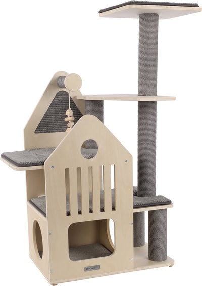 Arbre à chat Flamingo - ligne premium Kaisa - 82x38x114 cm - arbre à chat avec plates-formes allongées, jouet de cachette - meubles pour chat avec corde à gratter en papier tapis à gratter en sisal - arbre à chat élégant pour toutes les races de chats
