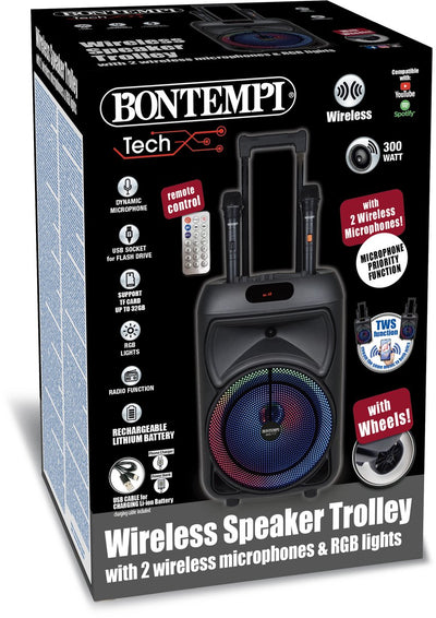 Bontempi spa bontempi - enceinte sur chariot sans fil - avec 2 microphones sans fil - effets de lumière