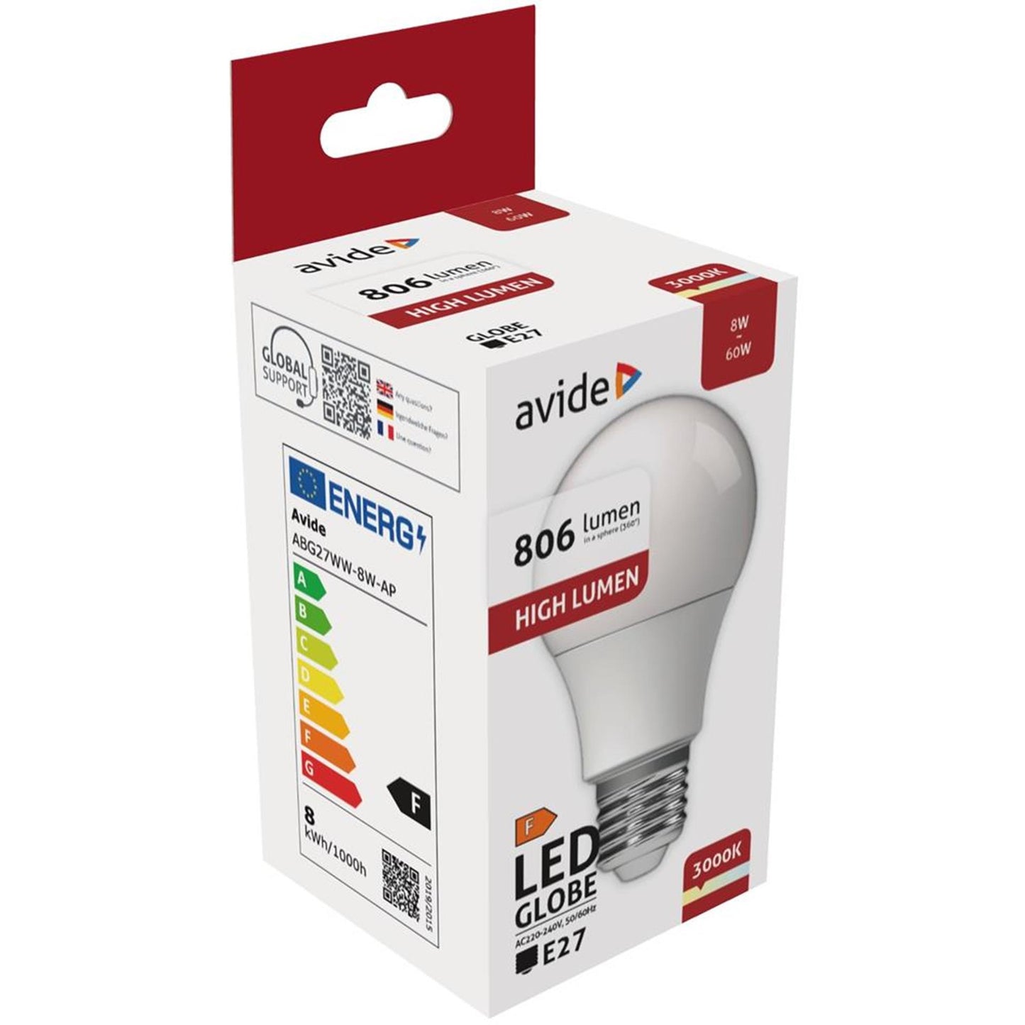 Avide lampe LED E27 8W 3000K WW 806lm