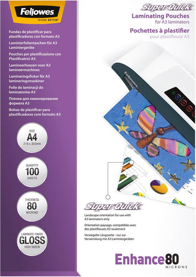 Fellowes pochettes de plastification améliorer a4 - brillant - 80 microns - 100 pièces