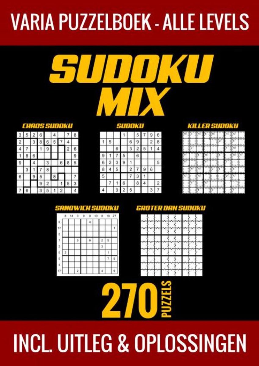 Livre de puzzles sudoku mix sans marque sans marque - tous niveaux - 270 puzzles - incl. explication et solutions