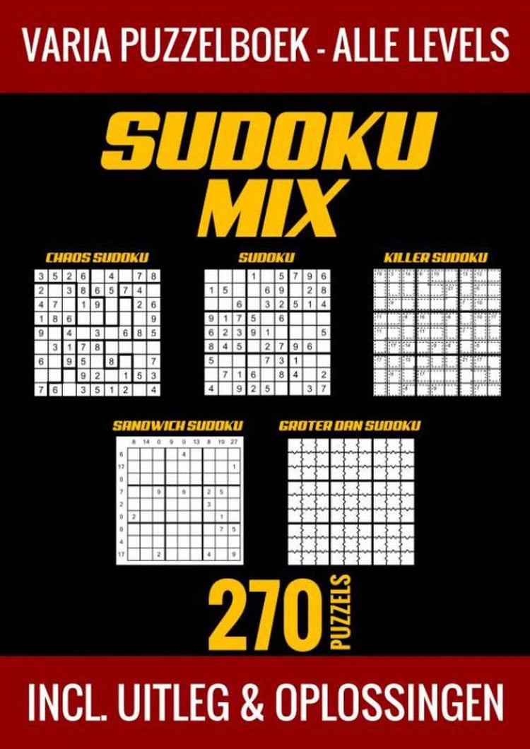 Livre de puzzles sudoku mix sans marque sans marque - tous niveaux - 270 puzzles - incl. explication et solutions