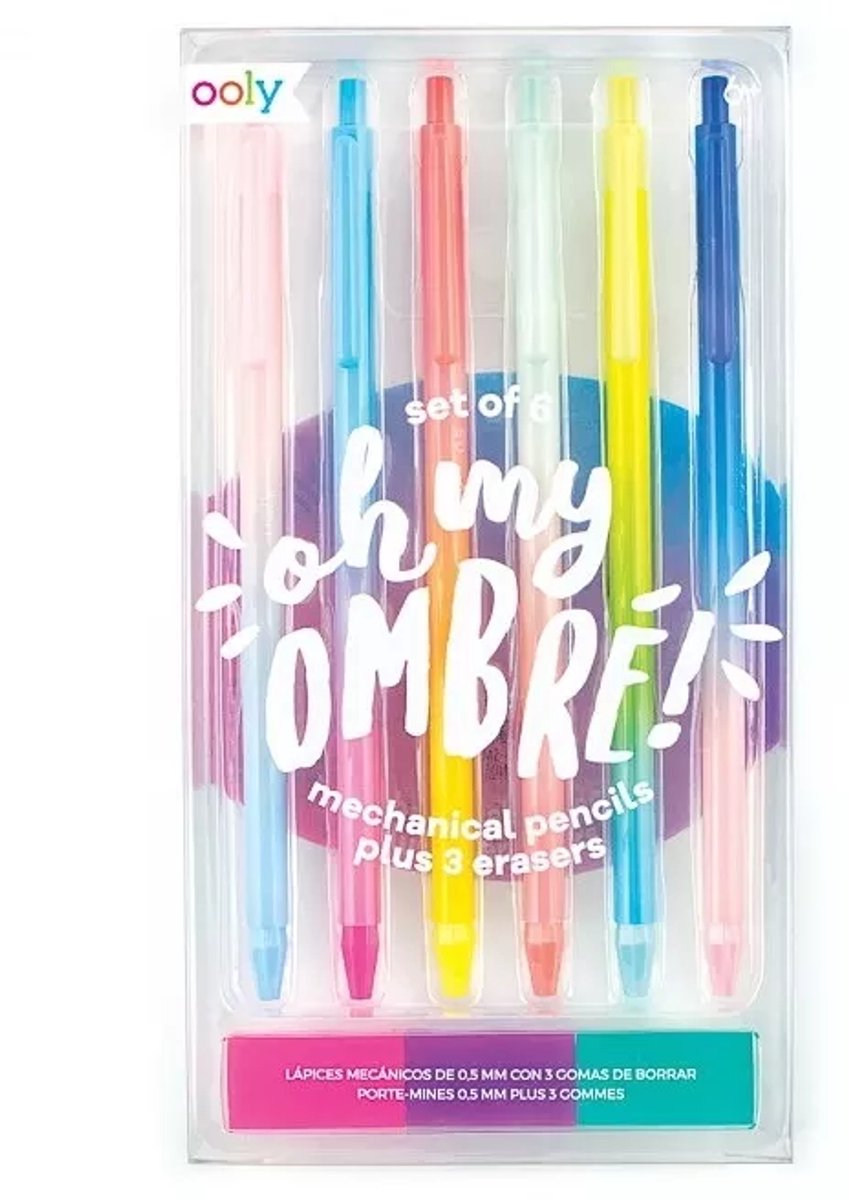 Ooly - oh mon ombre ! porte-mines - 6 crayons avec gommes et couleurs arc-en-ciel