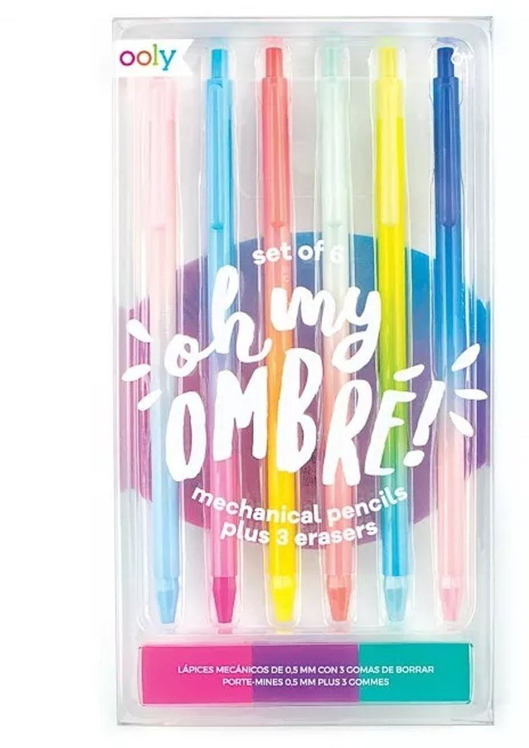 Ooly - oh mon ombre ! porte-mines - 6 crayons avec gommes et couleurs arc-en-ciel