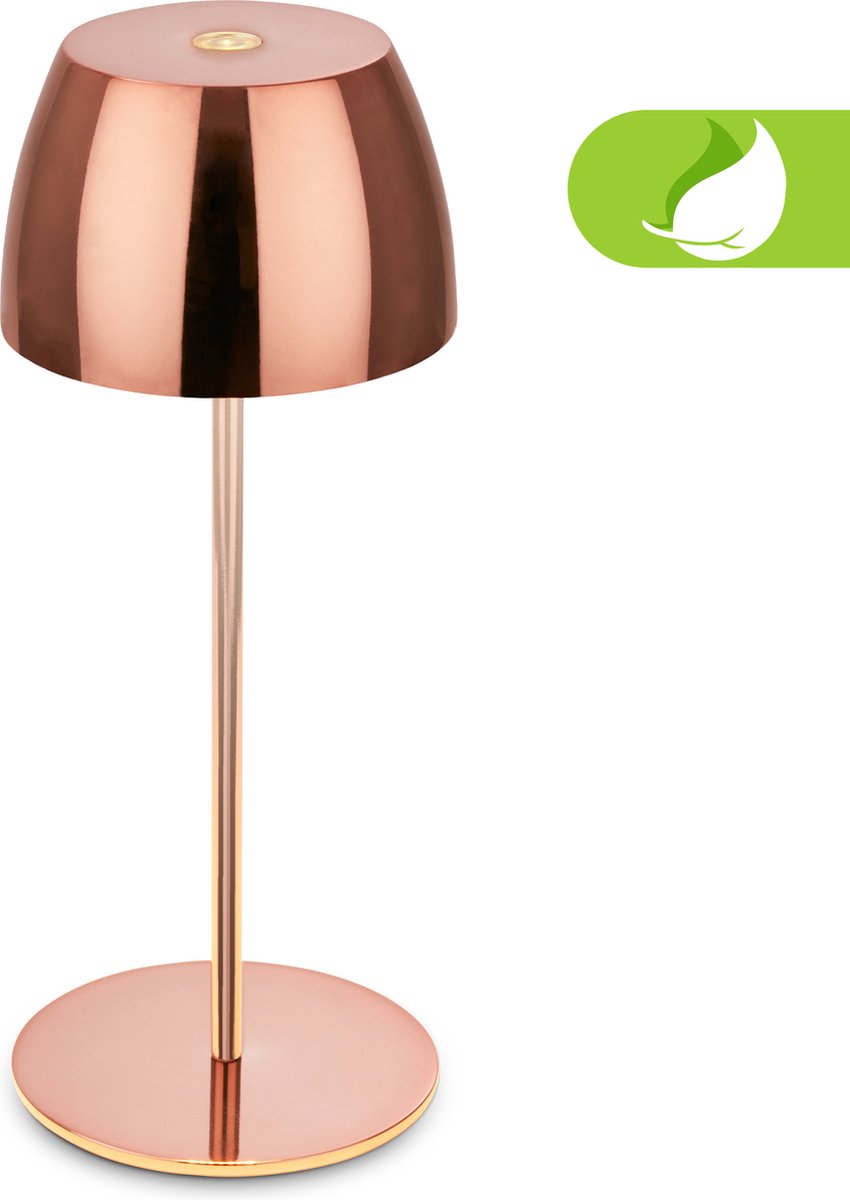 Briloner serina mini - lampe de table LED sans fil ip44 - 7503013 - dimmable - tactile - résistant aux éclaboussures - sans fil - batterie et source lumineuse remplaçables - ø8 x 20 cm - cuivre