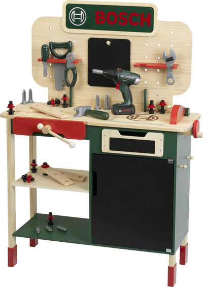 Klein Toys - Établi en bois Bosch - réglable en hauteur - perceuse électrique sans fil, outils avec effets lumineux et sonores