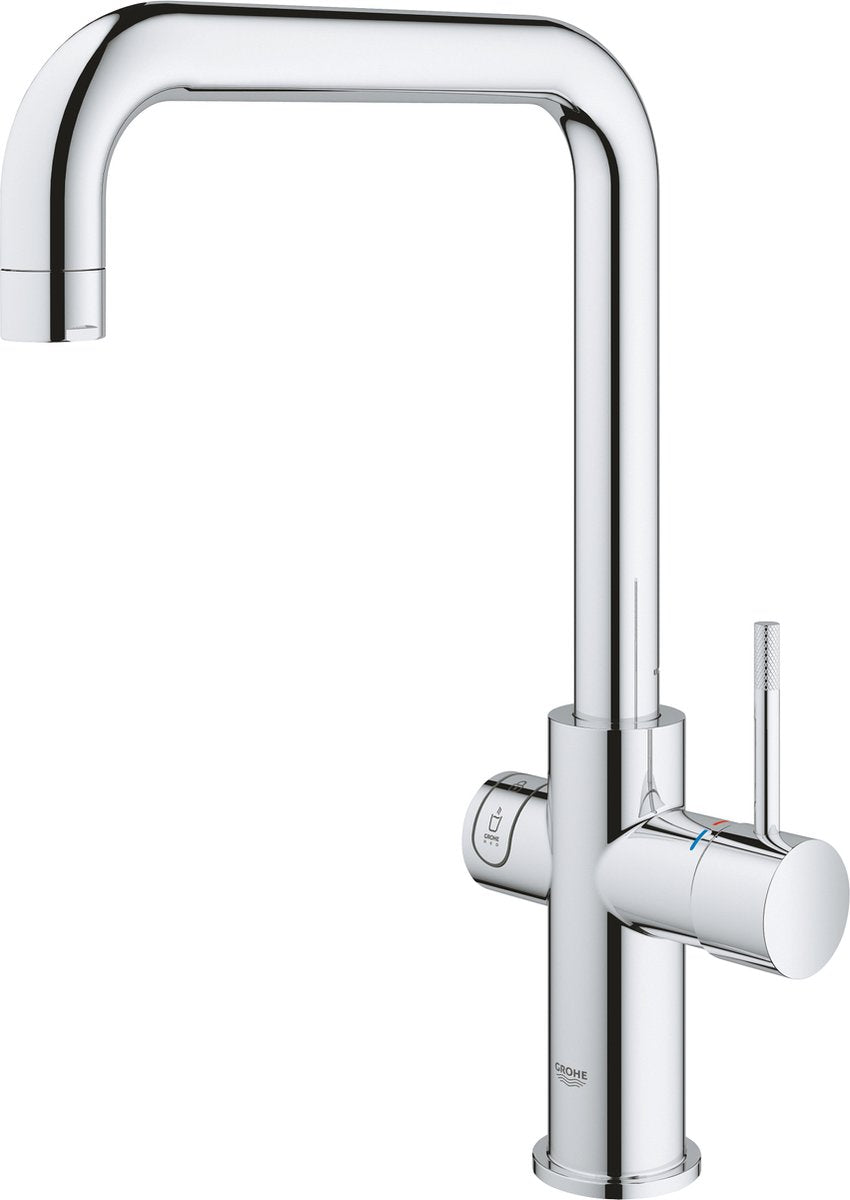 Robinet d'eau bouillante Grohe rouge 3 en 1 - bec en U - chaudière 7l - avec mitigeur - chrome