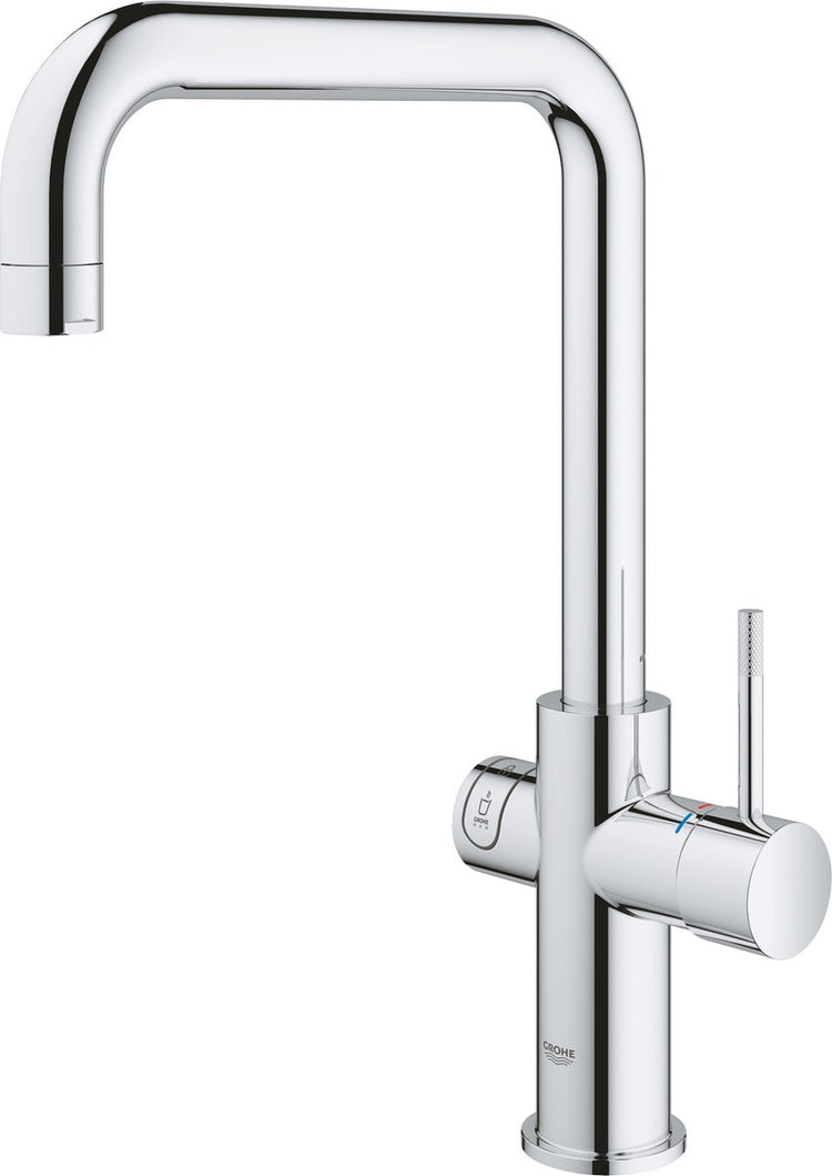 Robinet d'eau bouillante Grohe rouge 3 en 1 - bec en U - chaudière 7l - avec mitigeur - chrome