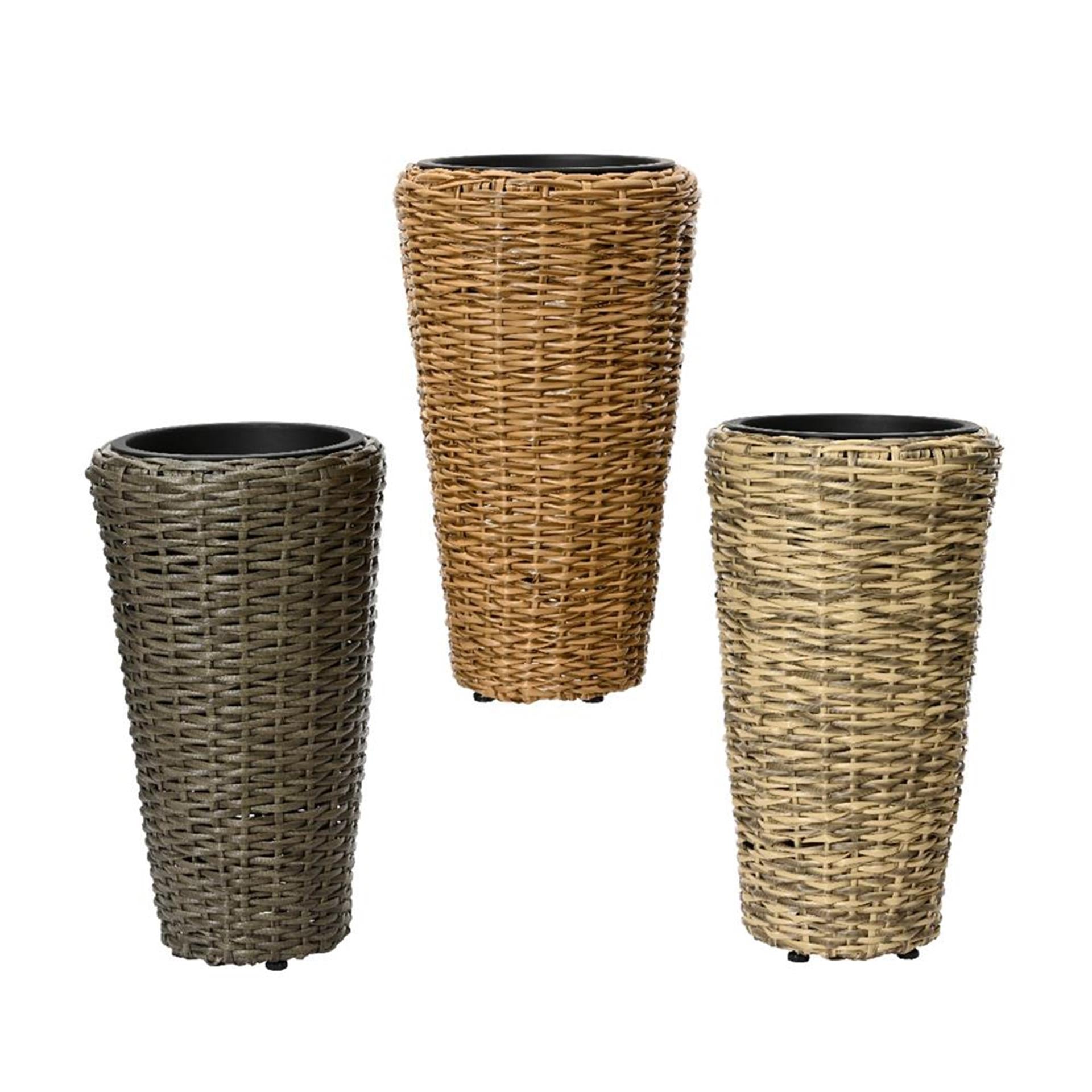 Decoris pot de fleur rotin h50cm 3 assortis