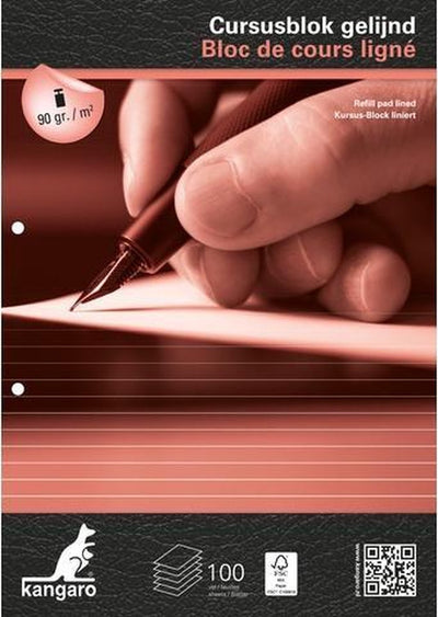 Bloc de cours Kangaro - a4 - ligne - 100 feuilles - 90 grammes - 2 trous - 4 pièces - bloc d'écriture - k-5401-4