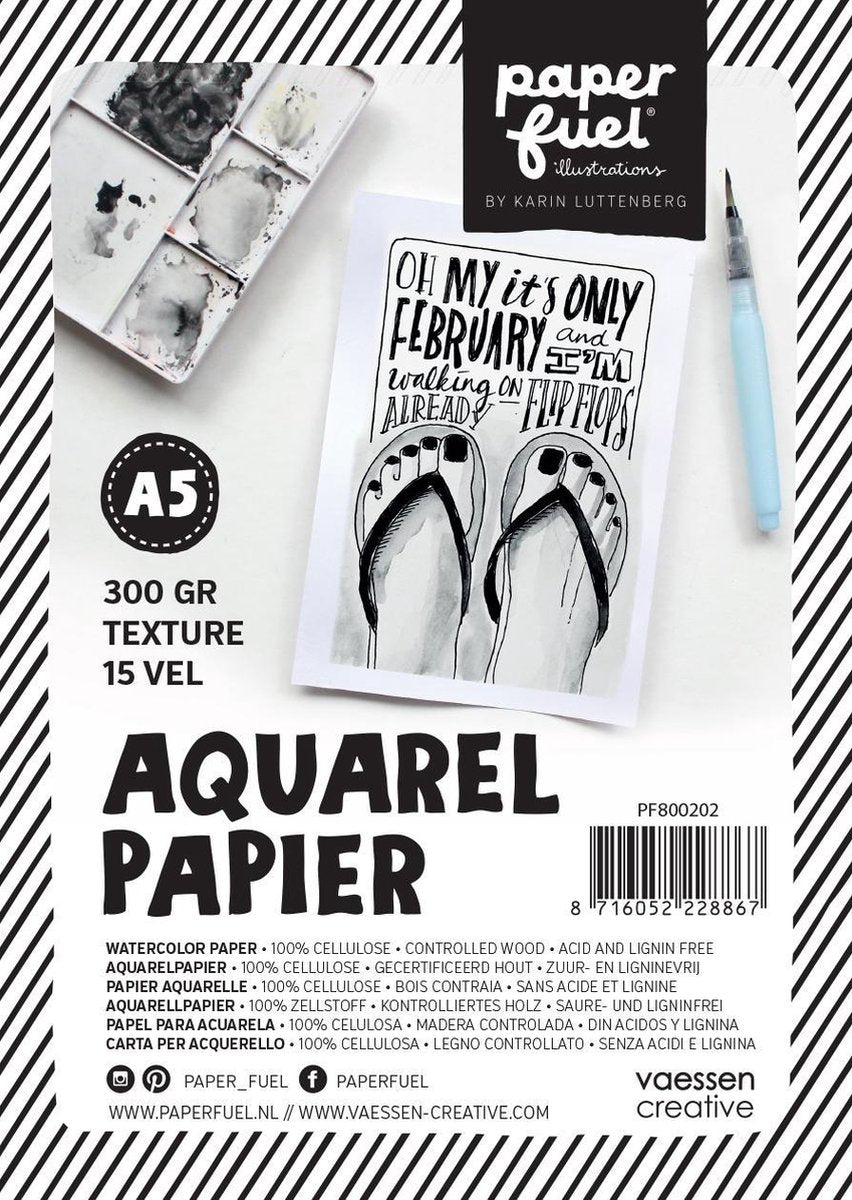 Papier aquarelle Paperfuel - a5 - 300 g m² - 15 feuilles - texture - blanc