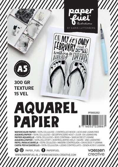 Papier aquarelle Paperfuel - a5 - 300 g m² - 15 feuilles - texture - blanc