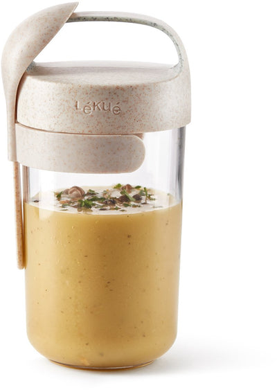 Lékué tasse à lunch à emporter bio - 600 ml avec cuillère - beige