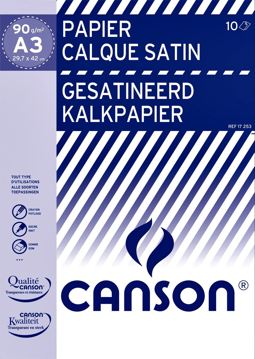 Papier calque Canson format 297 x 42 cm (A3) carton de 10 feuilles
