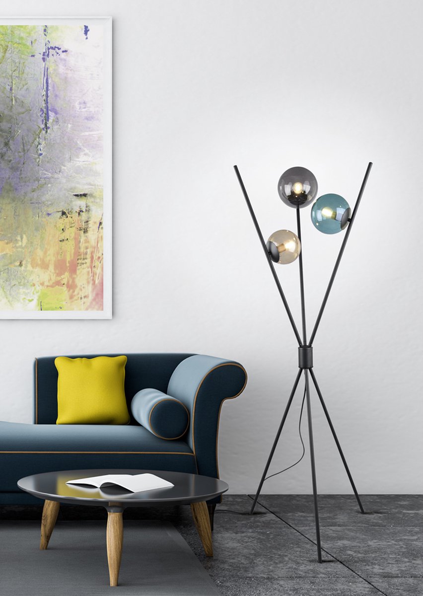 Lampadaire Trio lance - noir mat - excl. E14