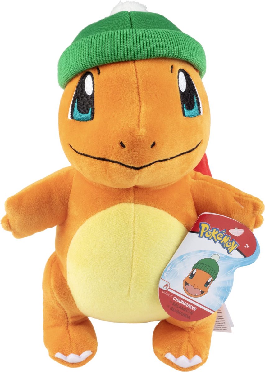 Peluche de vacances Pokémon - Charmander avec chapeau d'hiver 20 cm