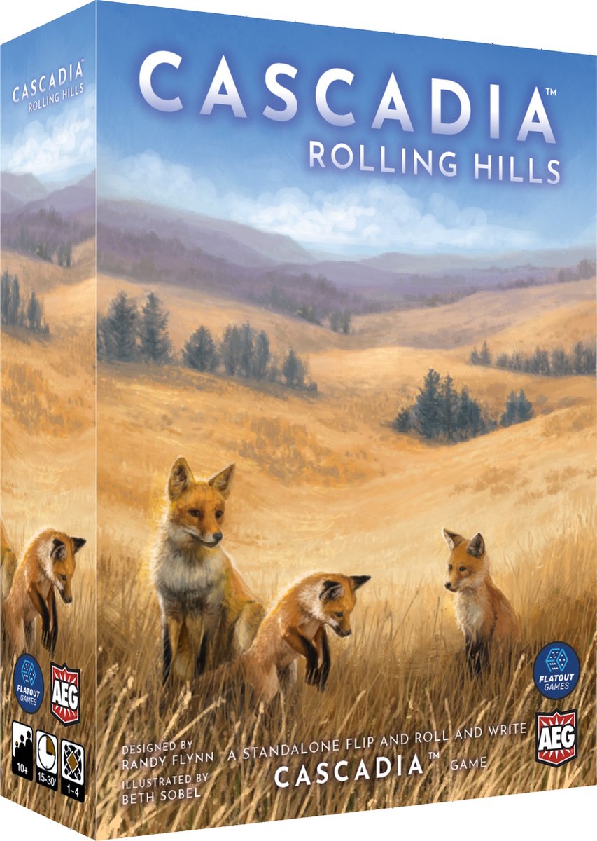 Alderac entertainment group cascadia Rolling Hills - jeu de dés - jeu de société - stratégie nature - jeu flip-roll-and-write - anglais
