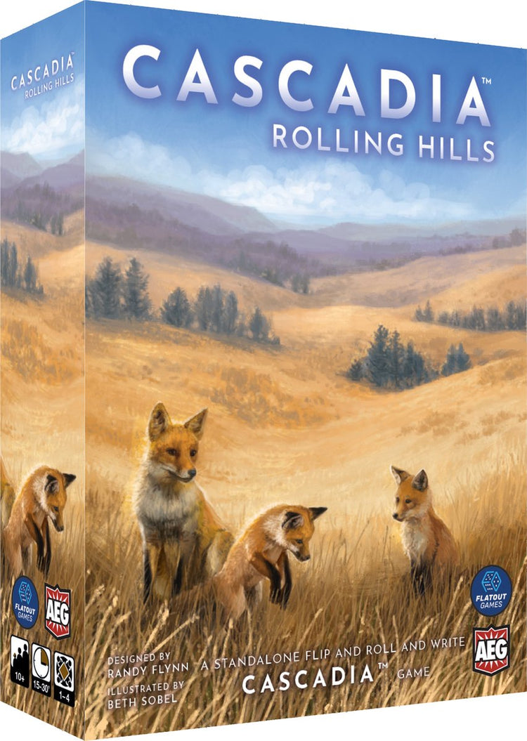 Alderac entertainment group cascadia Rolling Hills - jeu de dés - jeu de société - stratégie nature - jeu flip-roll-and-write - anglais