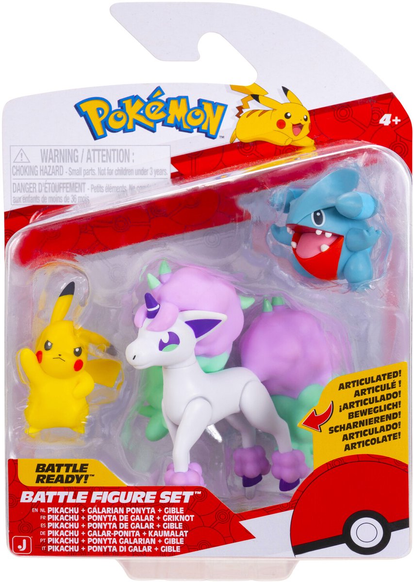 Jazwares Pokémon - Ensemble de figurines de combat (3pk : Gible, Pikachu #5 Galarian Ponyta) w26