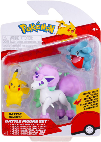 Jazwares Pokémon - Ensemble de figurines de combat (3pk : Gible, Pikachu #5 Galarian Ponyta) w26