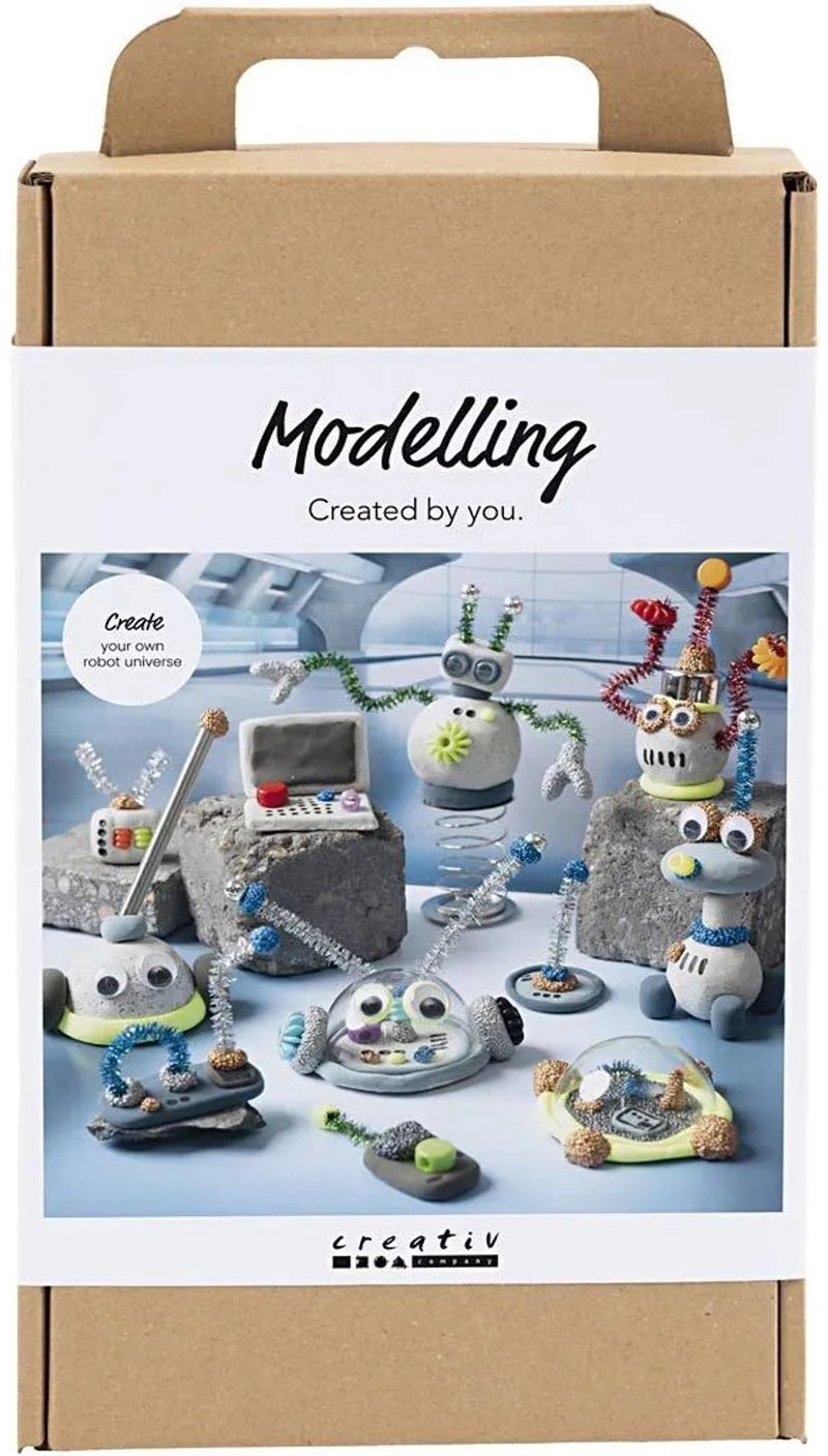 Creativ company hobby set modelage, robot, bleu, gris, rouge, argenté, 1 boîte