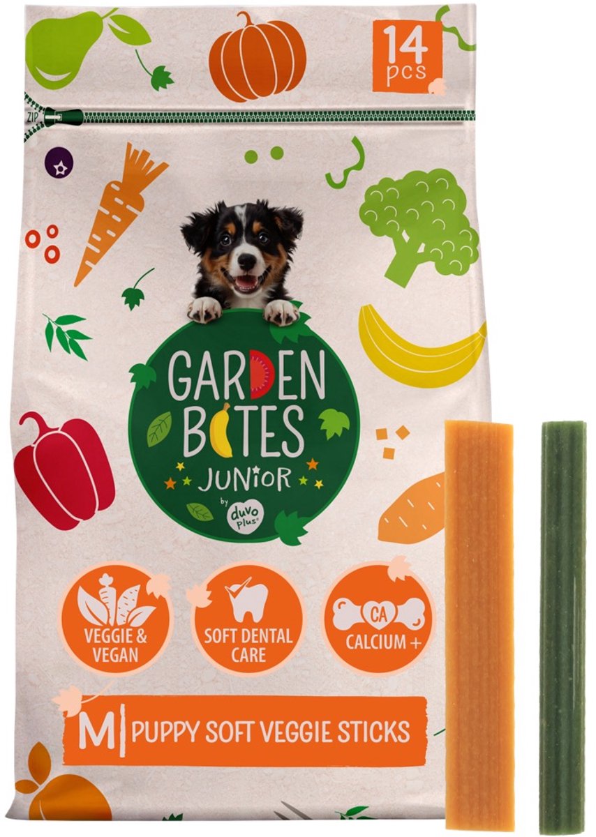 Garden Bites duvoplus - bâtonnets de légumes doux snacks pour chiens - friandises pour chiens - végétarien sans gluten - chiot moyen 14pcs