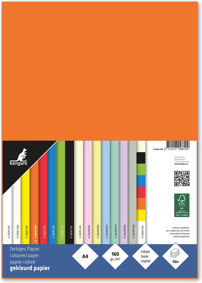 Papier Kangaro - a4 - 160 grammes fsc - paquet 50 feuilles - orange - k-0039-055