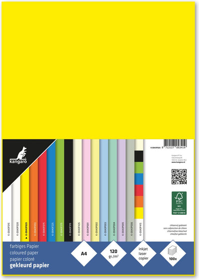 Papier Kangaro - a4 - 120 grammes fsc - paquet 100 feuilles - jaune - k-0043f025