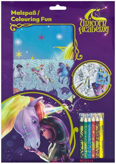 Couleur de la Unicorn Academy Unicorn avec autocollants et crayons