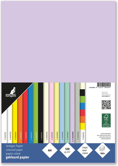 Papier Kangaro - a4 - 120 grammes fsc - paquet 100 feuilles - lilas pastel - k-0043p005
