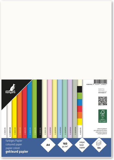 Papier Kangaro - a4 - 160 grammes fsc - paquet 50 feuilles - blanc crème - k-0039-020