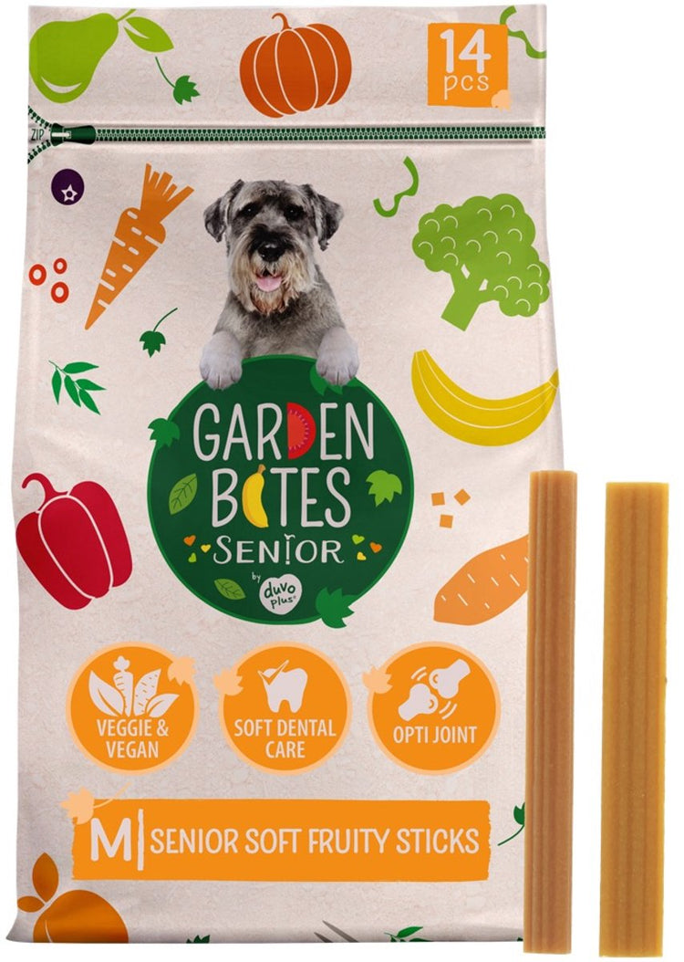 Garden Bites duvoplus - bâtonnets fruités doux snacks pour chiens - friandises pour chiens - végétarien sans gluten - senior moyen 14pcs
