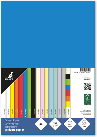Papier Kangaro - a4 - 160 grammes fsc - paquet de 50 feuilles - bleu - k-0039-225