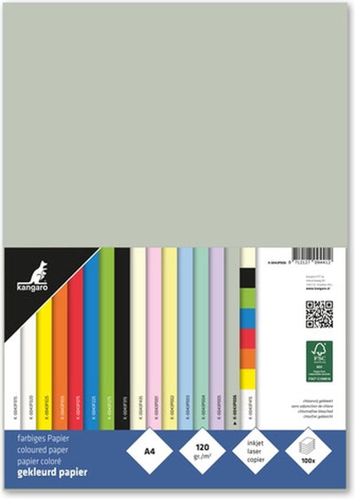 Papier Kangaro a4 - 120 grammes fsc - paquet 100 feuilles - gris pastel - k-0043p006
