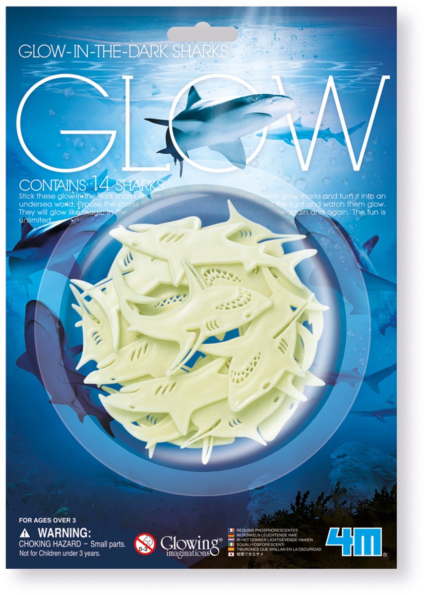 4m autocollants phosphorescents - requin - jouets créatifs - 14 requins - décoration murale enfants - 3+