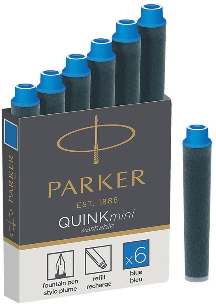 Cartouches d'encre pour mini stylo plume Parker | encre bleue quink | 6 pièces