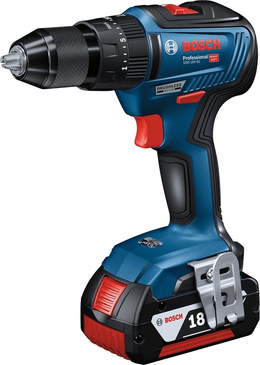 Perceuse-perceuse sans fil Bosch professional gsb 18v-55 - avec 2x batteries 18v et chargeur