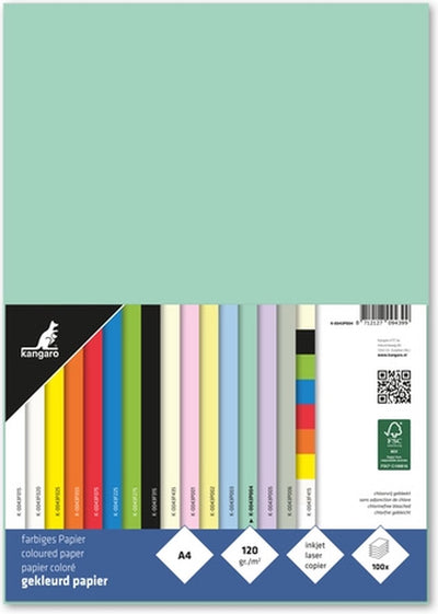 Papier Kangaro - a4 - 120 grammes fsc - paquet 100 feuilles - vert pastel - k-0043p004