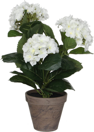 Décorations en Mica - plante d'hortensia artificielle en pot de fleur Stan - h40 x ø35 cm - blanc